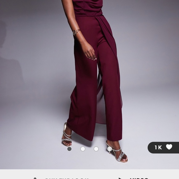 ASOS DESIGN bandeau chiffon bodice tailored pants jumpsuit in burgundy - Picture 4 of 4